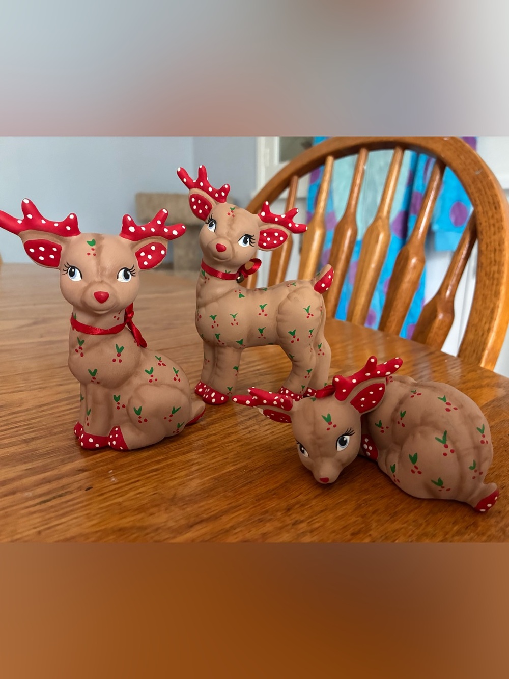 VTG Ceramic Quilted Holiday Reindeer Decorative Figurines (set of 3)